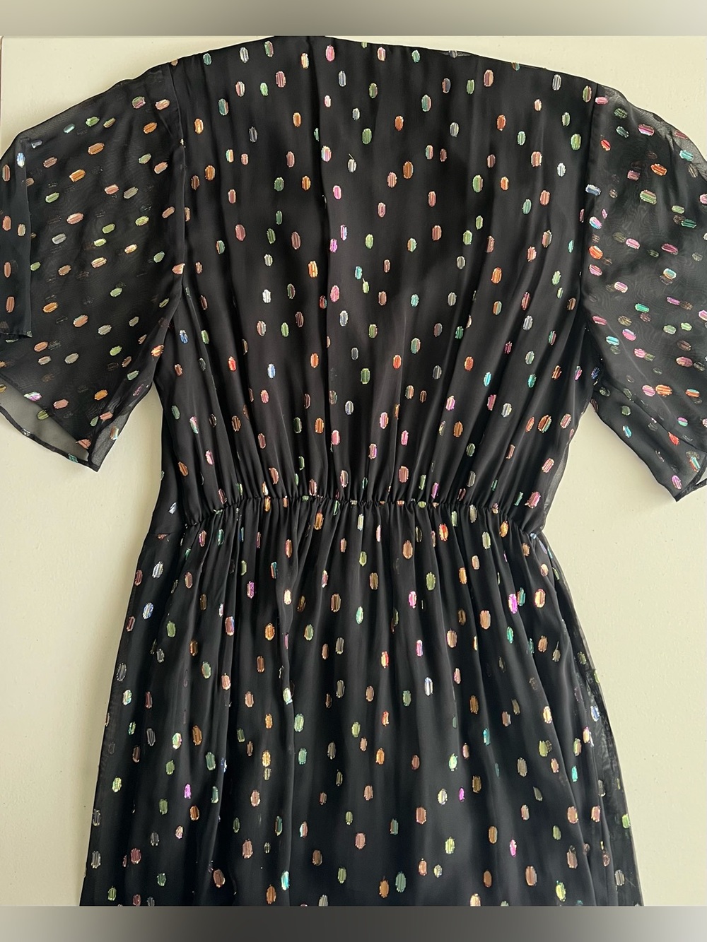 DVF Berdina Metallic Flounce Wrap Dress High Low Multicolor Dot Size 6 - Picture 11 of 16